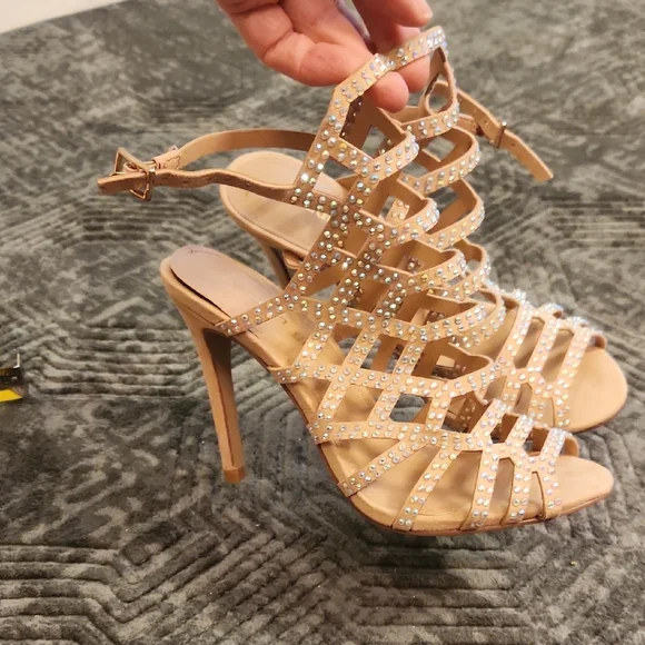 Madden Girl Tan Rhinestone Strappy Heels - Picture 4 of 16